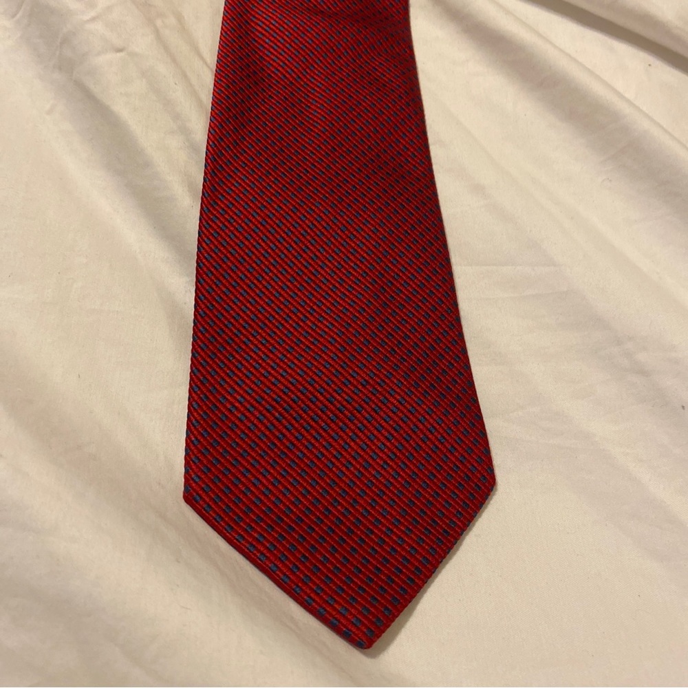 Andrew’s Ties Zadi 100% Silk Made in Italy Red Blue Check Tie 60" X 4"